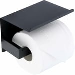 Ahlsen - Porte-papier toilette avec étagère - En acier inoxydable - Sans perçage - Autocollant ou montage mural - Noir mat - black