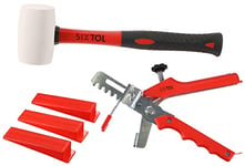 SIXTOL Level System Starter 1 Floor Leveling Tool Kit | Tile Levelling | Reusable Red Wedges | Leveling Pliers | Rubber Mallet | 100pcs Wedges | Bathroom | Kitchen