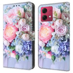 För Motorola Moto G84 5g Läderfodral Tryckt 3d Mönster Stativ Stötsäkert Telefonskal Colorful Flower