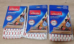 3 x Vileda Ultra Max Flat Mop Refill Replacement Cleaning Pad Microfibre