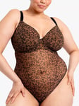 Curvy Kate Cool Cat Underwired Plunge Bodysuit, Leopard Brown