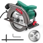 HYCHIKA Scie Circulaire, 1300 W 4500 RPM 185 mm Scies Circulaires Électriques Filaire, Moteur Haute Puissance, Profondeur de coupe 65 mm (90º), 45 mm (45º), pour la Coupe du bois et du Plastique