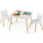 Table Enfant avec 2 Chaises en Forme Lapin, Table et Chaises en Bois avec Plateau Spacieux, Structure Stable, Bureau pour Jouer Manger, Charge 40kg