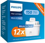 Philips Water Replacement Filter Cartridges, 12-Pack, Brita Compatible, Reduces MICROPLASTICS, Chlorine, LIMESCALE, Heavy Metals