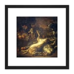 Weenix Still Life Monkey Dog Dead Game 8X8 Inch Square Wooden Framed Wall Art Print Picture with Mount