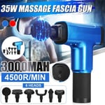 Slagverk Massage Gun Therapy Gears Muscle Relax Deep Tissue Massager 6 Head BLÅ