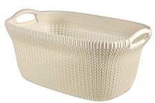 CURVER Panier à Linge 40L, Aspect Tricot - Bac à Linge propre et sale - Poignées Ergonomiques - Corbeille pour Salle de Bain ou Buanderie - 59,5 x 38,5x 27 cm - Blanc cassé