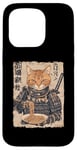 Coque pour iPhone 15 Pro Samurai Cat Loves Ramen Anime Drôle Anime Art Japonais Samouraï