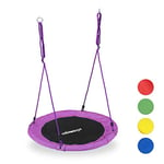 Relaxdays Enfant & Adulte Balançoire nid d'oiseau Rond Suspendre Enfant Adulte Jardin extérieur Ø 90 cm, 100 kg, Violet Jeunesse Unisexe, Lilas, H x D: 5 x 90 cm