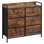 WOLTU Commode Chambre Adulte 6 tiroirs, Armoire avec Tiroirs en Tissu, Meuble de Rangement pour Chambre à Coucher, Salon, Couloir, Cadre en Acier, Marron Rustique + Noir, SSK010shm