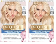 L’ORÉAL PARIS - Coloration Cheveux Permanente Triple Soin - Couvre 100% des Cheveux Blancs - Excellence Crème - Nuance : Blond Ultra Clair Naturel (01) (Lot de 2)