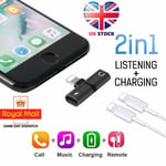 Adapter For Iphone 11 7 8 X Xs Xr Earphone Headphone Audio Charger Uk Splitter