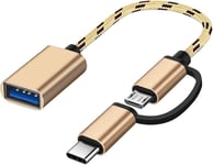 Gold-USB C/Micro USB to USB Adapter, Micro USB/USB-C to USB 3.0 Converter, OTG Adapter Cable Compatible with MacBooks, Android Phones, etc.