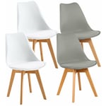 Lot de 4 chaises Scandinaves au design contemporain pour salle à manger - Mélange de couleurs 2 Blanc + 2 Gris