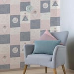 Pink Navy Grey Wallpaper Gold Mettalic Geometric Pattern Stay Magical Girls Room