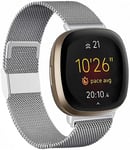 None branded Stainless Steel Bands Compatible with fits fitbit Versa 3 and Sense, Replacement for Men Women.(Silver,Midsize)