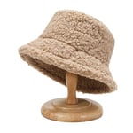 Dam Bucket Hat i Teddybjörn-Plush, Fluffig, Vintervarm, Konstgjord Päls, Fiskehatt [DB] Khaki