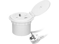 Orno Möbeluttag 8 Cm Infällt I Bordsskivan Med Induktiv Laddare, Usb-Laddare Med 2 Uttag A Och C, Kabelhylsa Med 1,8 M Kabel, 1X2p + Z (Schuko), 2Xusb 2,4A 5V, Vit