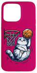 Coque pour iPhone 15 Pro Max Belle idée cadeau design drôle chat qui fait du basketball