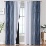 Estelar Textiler Navy Blue and White Blackout Curtains for Living Room, Light Blocking Thermal Insulated Ombre Drapes for Bedroom, Gradient Room Darkening Rod Pocket Window Curtains, 52Wx84L, 2 Panels