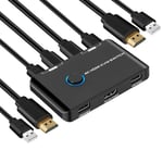 4K@60Hz Commutateur Kvm Switch Hdmi 2 Port,Switch Kvm Hdmi Usb Pour Brancher 2 Pc Sur 1 Écran & 2 Périphériques Usb2.0,Avec 2 Câbles Usb Et 2 Câbles Hdmi