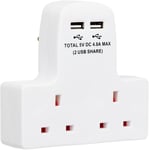 2 WAY Gang Multi PLUG ADAPTER WITH 2 USB PORT UK Wall SCOKET  ADAPTOR CABEL FREE