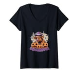 Womens Funny Farm Halloween Shirt Howdy Halloween Yall Bull Pumpkin V-Neck T-Shirt