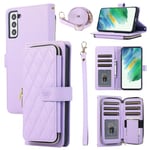 ELISORLI Wallet Case for Samsung Galaxy S23 5G with Wrist Strap,Shoulder Strap,9+ Card Slots Zipper Purse Luxury PU Leather Stand Cell Phone Cover for S 23 23S GS23 G5 SM-S911U 6.1 inch Women Purple