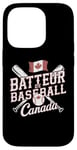 Coque pour iPhone 14 Pro Batteur de baseball Canada Feuille d'érable Drapeau canadien