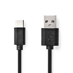 Nedis USB-kabel | USB 2.0 | USB-A Hane | USB-C™ Hane | 60 W | 480 Mbps | Nickelplaterad | 1.00 m | Rund | PVC | Svart | Låda