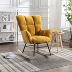 Fauteuil à bascule scandinave, Rocking chair en tissu touffeté et rembourré pour le salon et la chambre à coucher, jaune