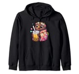 Kiwi Bird Drinking Bubble Tea Japanese Kimono Zip Hoodie