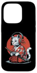 Coque pour iPhone 14 Pro Japon Kawaii Cat Samurai Casque Casque Manette de Jeu Vidéo