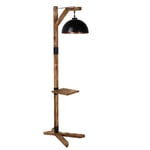 Lampadaire / table d'appointe style industriel Morille H185cm Métal Noir et Bois massif foncé