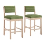 Tabourets de Bar Lot de 2 Chaise de Bar en Bois Vintage avec Dossier Chaise Haute Cuisine Moderne pour Ilot Central Cuisine, Velours, Vert