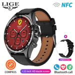 Lige-Montre Intelligente De Fitness Pour Homme,Extérieur,Positionnement Boussole,Contrôle D'accès Ndavid,Étanche Ip68,Montre Intelligente De Santé,400mah, - Type Leather Black