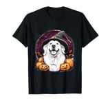 Great Pyrenees Dog Whitch Hat Halloween Pumpkin Spooky Happy T-Shirt