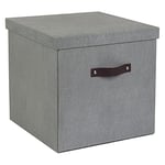 Bigso Box of Sweden boite de rangement avec couvercle – grande boite pliable pour vêtements, jouets, etc. – caisse de rangement avec poignée en panneaux de fibres et papier effet lin – gris foncé