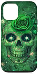 Coque pour iPhone 15 Pro Adorable rose verte et crâne avec étoiles et crânes verts