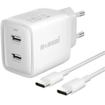 memumi Chargeur USB C 40W, Dual USB-C Chargeur Rapide avec 1.5 M Câble USB C, PD GaN3 Chargeur Compatible avec iPhone 15 Pro Max/14 Pro Max/13/12 Pro/Galaxy S24 Ultra/Z Fold 6