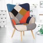 Idmarket - Fauteuil scandinave ivar en tissu patchwork multicouleurs et imprimé pied de poule