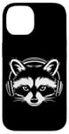 iPhone 14 Black and White Gamer Raccoon with Headphones Case