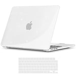 TECOOL Coque Compatible avec MacBook Air 15 Pouces M3 M2 (2024 A3114 et 2023 A2941), Coque Rigide en Plastique Fine et Protection Clavier (UE AZERTY), Paillette Transparente