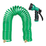 Relaxdays tuyau d’arrosage spirale, long jusqu’à 20 m, tuyau d’eau flexible avec pistolet, réglable avec 7 modes, vert