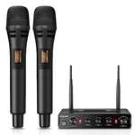 TONOR Micro Karaoke sans Fil, UHF Microphone Systèmes Dynamique Chant Portable à Main Double avec Récepteur pour Karaoké Fête Discours Mariage DJ Spectacles Église Conférences TW350 Noir