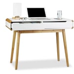 Relaxdays Bureau avec tiroirs en bois table ordinateur coiffeuse table maquillage coins arrondis bureau enfant HxlxP: 73 x 100 x 45 cm, blanc