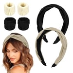 NAROSEBE 2 Pcs Bandeau Cheveux Tressé, Serre Tête Velours Épais, Bandeau Tissu Cheveux Noir et Beige, Bandeau Cheveux Large avec Bracelet de Lavage de Visage, pour Femme Fille Maquillage Sport Yoga