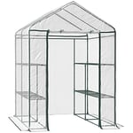 Outsunny Serre de Jardin avec étagère 4 Niveaux 143L x 143l x 195H cm Plastique Haute densité Anti-UV avec Porte déroulante Transparent Vert