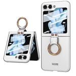 Coque pour Galaxy Z Flip 5,Étui de téléphone de Style Minimaliste Ultra-Mince avec Anneau Anti-Chute,Couvercle de téléphone Pliable pour Samsung Galaxy Z Flip 5 5G-Argent