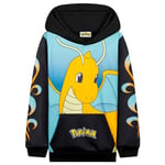 Pokémon Sweats à Capuche Garçon, Sweat Shirt avec Manches à Poignets - Cadeau Enfant (Noir/Bleu Dracolosse, 13-14 Ans)